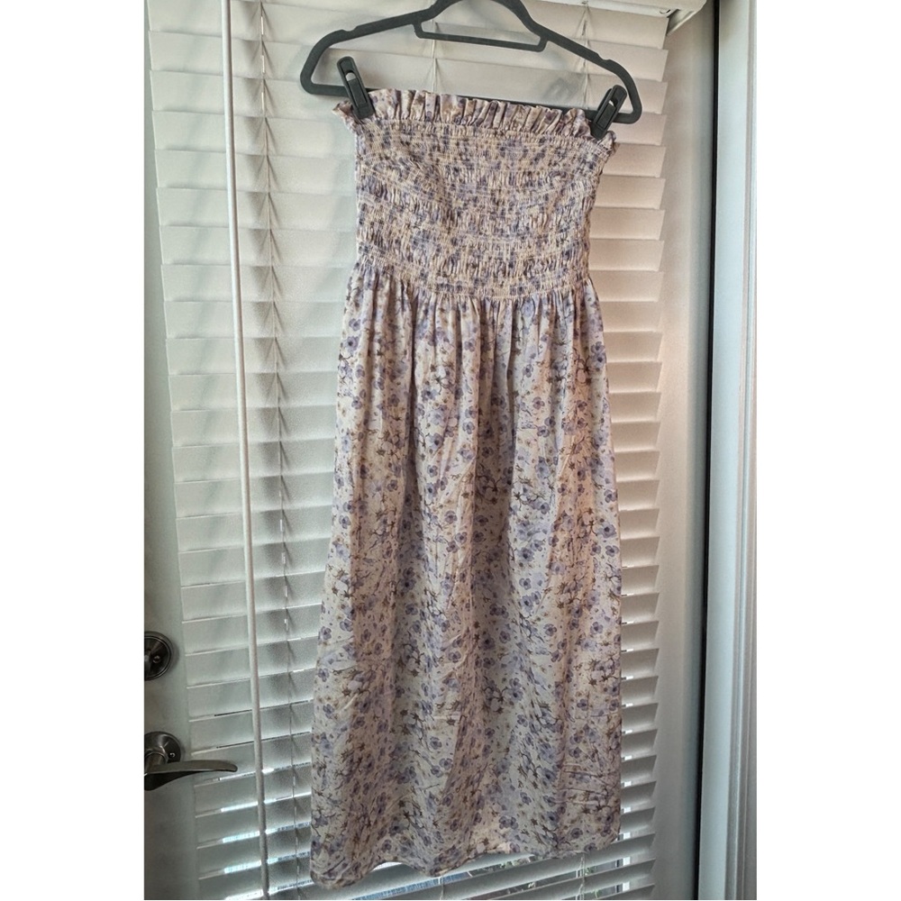 H&M Strapless Floral Dress - Purple and Cream